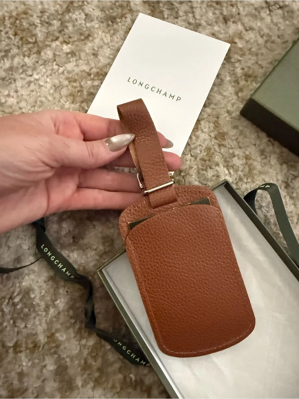 NEW Longchamp Le Foulonné Caramel Leather Luggage Tag Box Gift Packaging